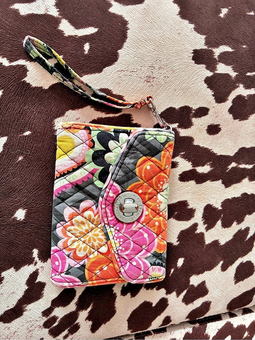 Vera Bradley Turnlock Wallet Floral Wristlet Pink & Orange